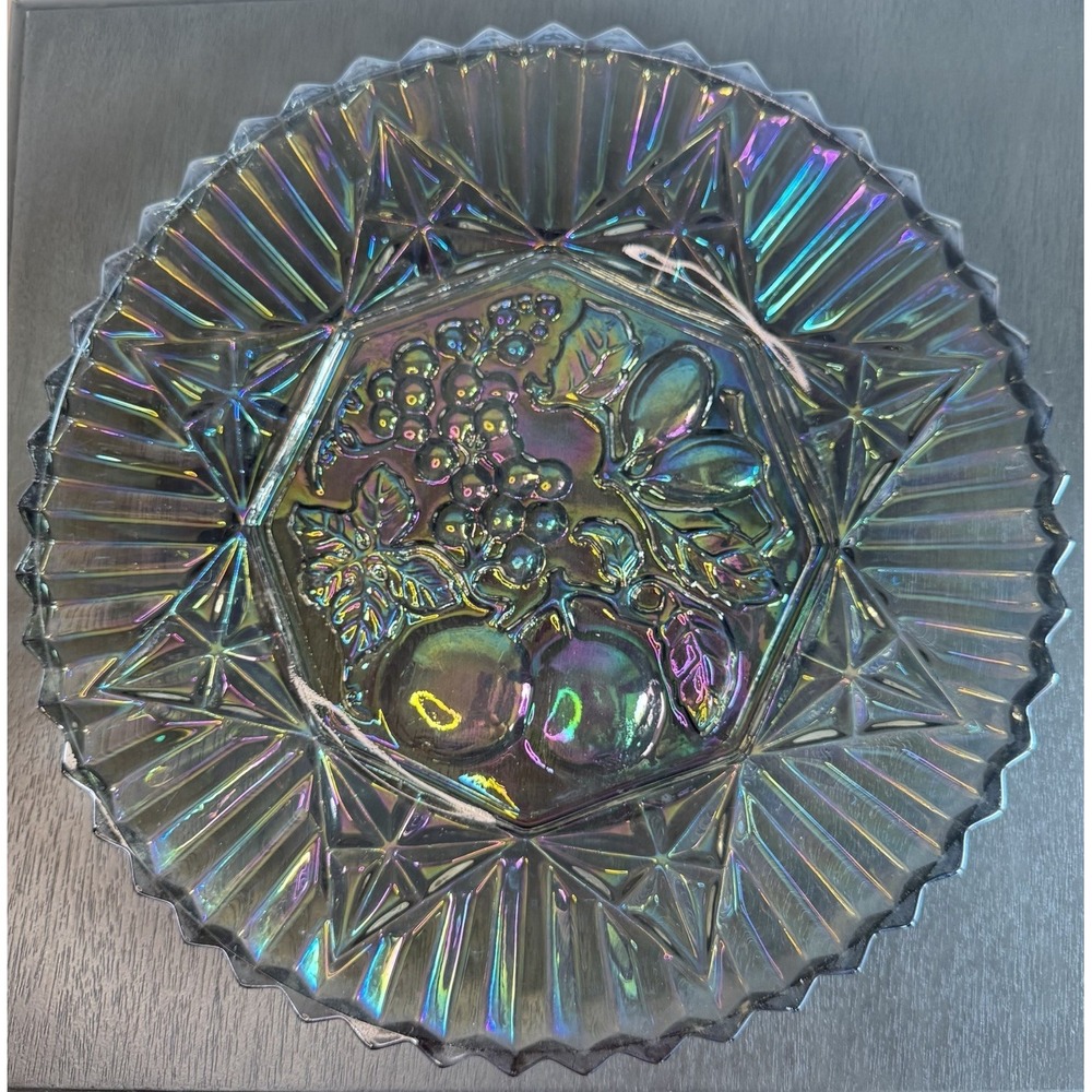 Vintage INDIANA‎ Carnival Glass Serving/Jewelery Platter Iridescent Fruit 11.5"